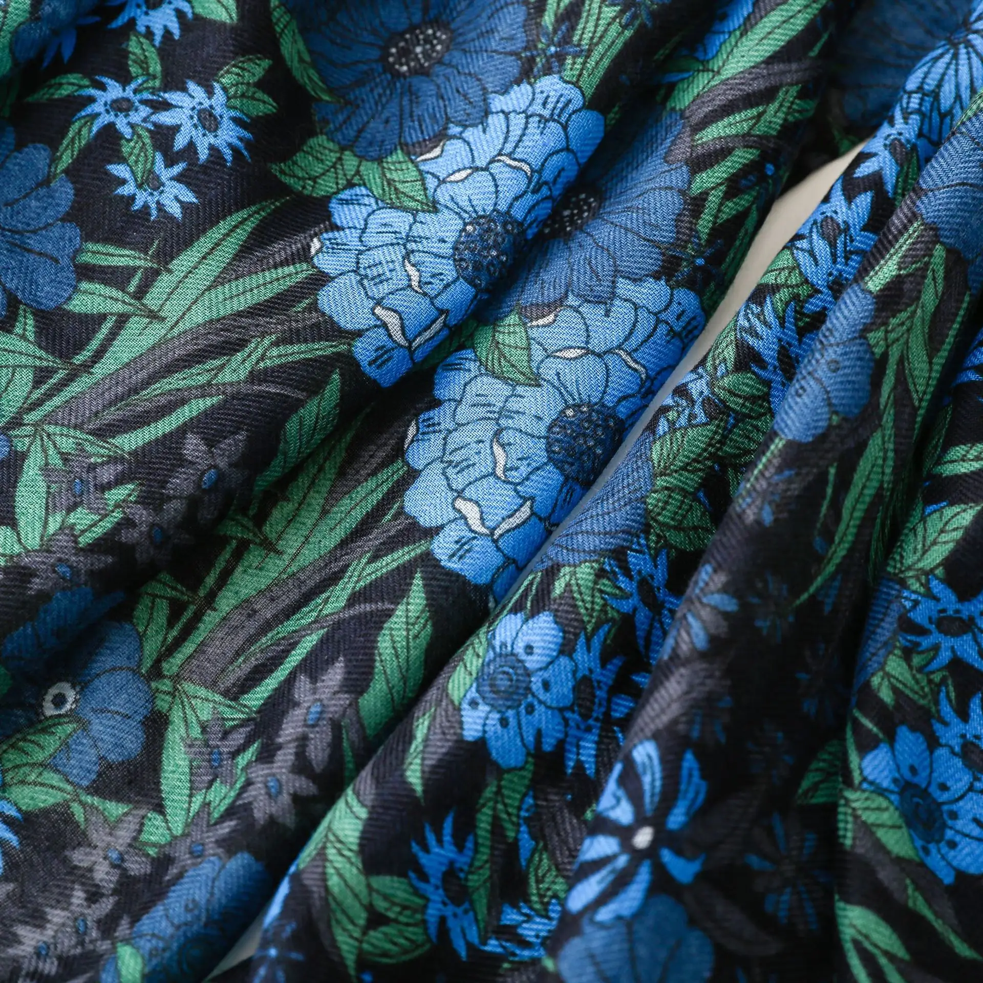 Vintage Blue Floral Silk Scarf for Women — feature 19
