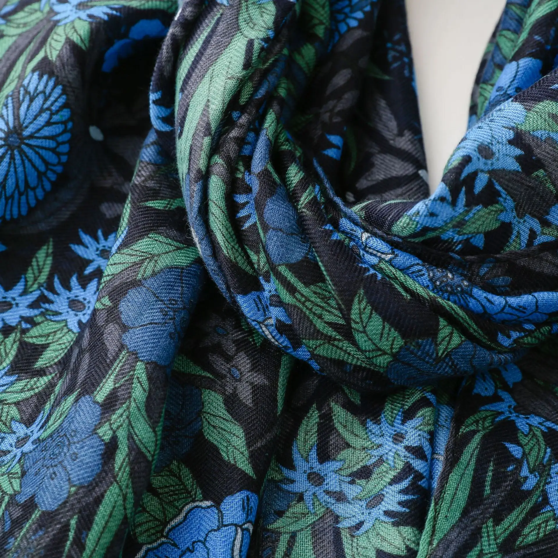 Vintage Blue Floral Silk Scarf for Women — feature 20
