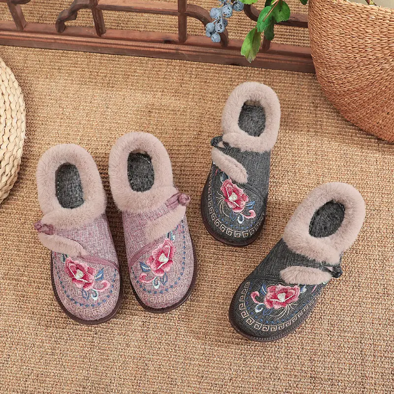 Winter New Old Beijing Cloth Shoes fleece-lined Thickened Mother Shoes Slip-on Women's Cotton Shoes Non-slip Warm Cotton Shoes for the Elderly