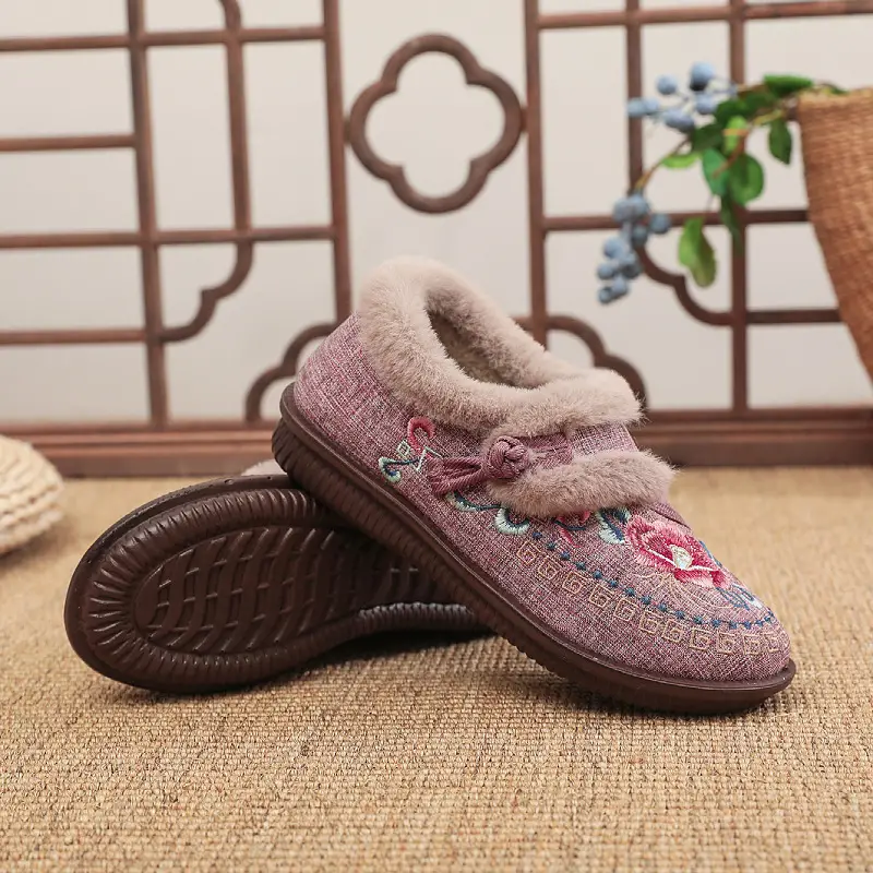 Winter New Old Beijing Cloth Shoes fleece-lined Thickened Mother Shoes Slip-on Women's Cotton Shoes Non-slip Warm Cotton Shoes for the Elderly