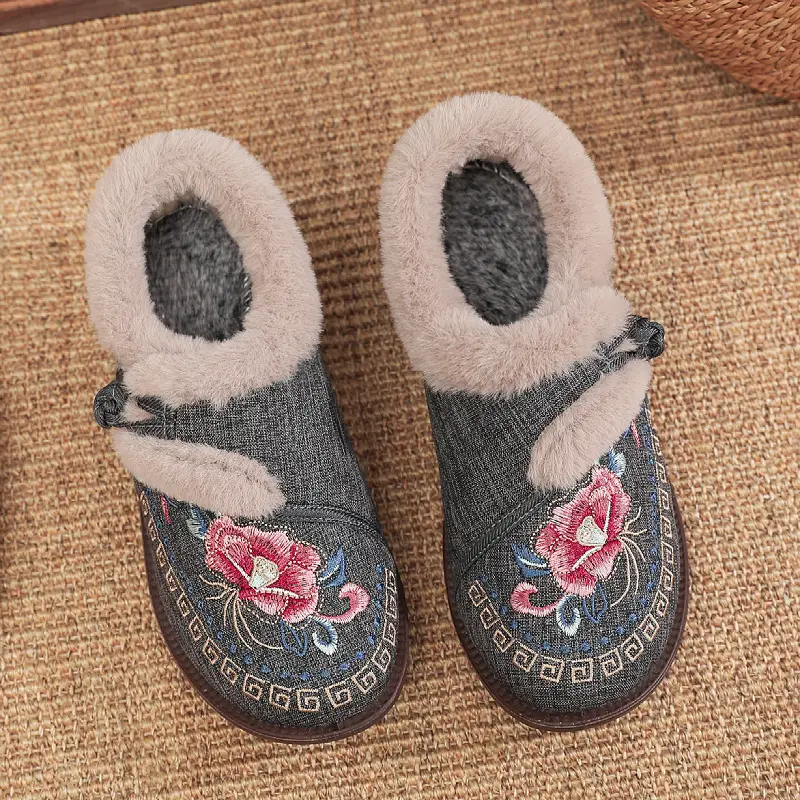 Winter New Old Beijing Cloth Shoes fleece-lined Thickened Mother Shoes Slip-on Women's Cotton Shoes Non-slip Warm Cotton Shoes for the Elderly