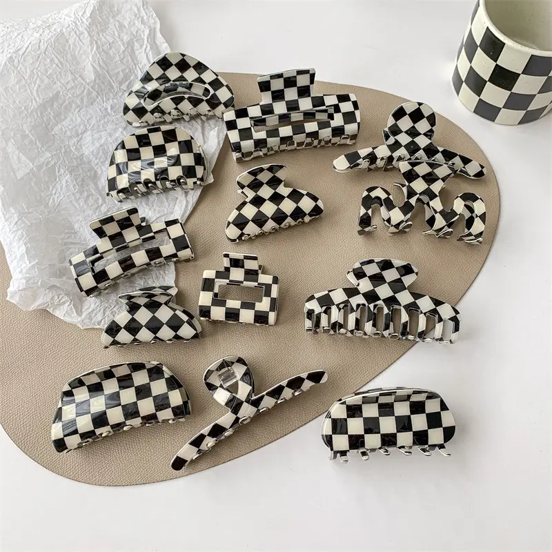 Black White Checkered Hair Clips for Women - Image 13
