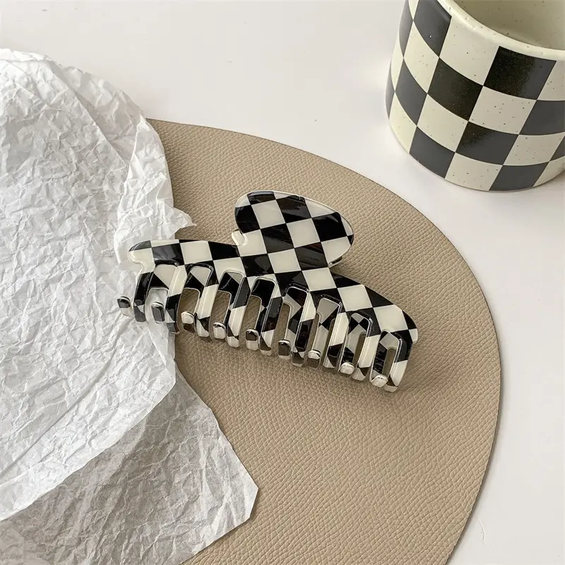 Black White Checkered Hair Clips for Women - Image 6