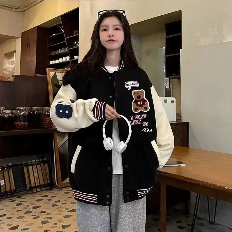 Vintage Bear Baseball Jacket for Girls 2022 Casual Wear - Image 3