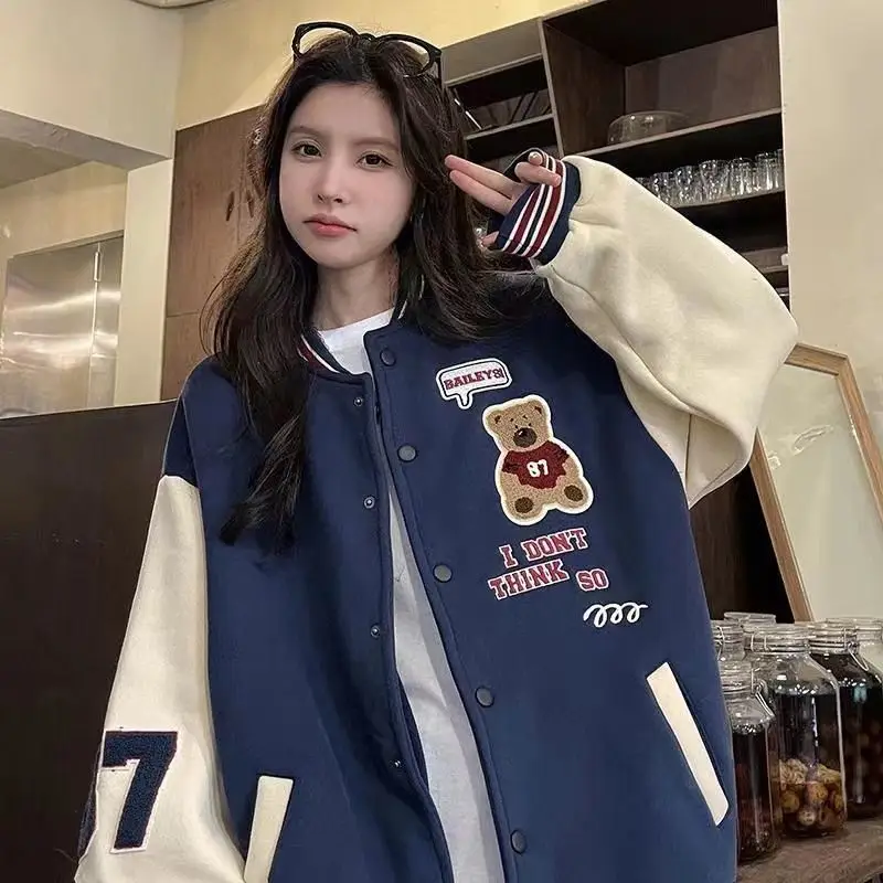 Vintage Bear Baseball Jacket for Girls 2022 Casual Wear - Image 4