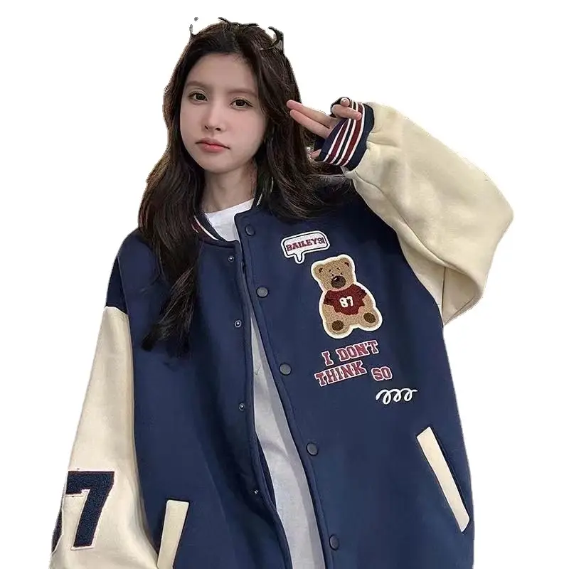 Vintage Bear Baseball Jacket for Girls 2022 Casual Wear - Image 5