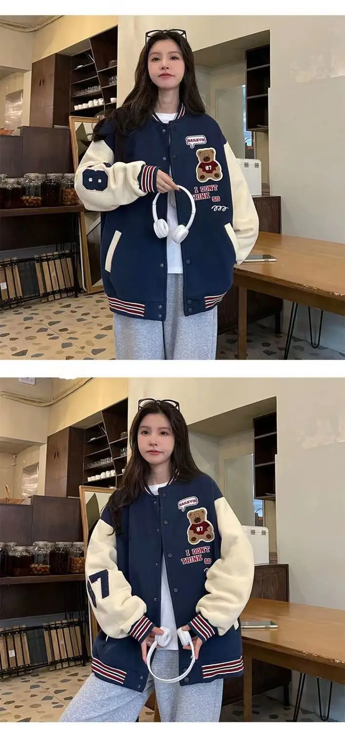 Vintage Bear Baseball Jacket for Girls 2022 Casual Wear — feature 6