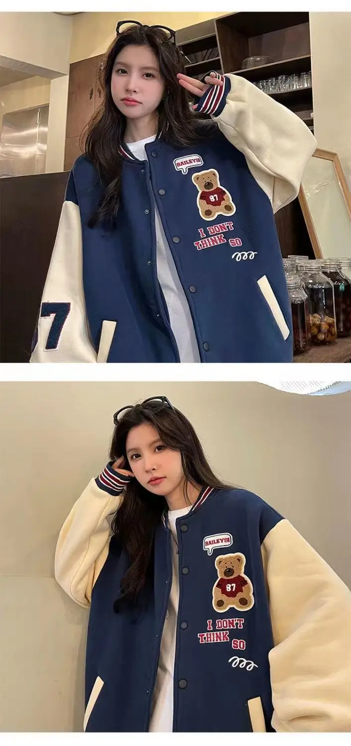 Vintage Bear Baseball Jacket for Girls 2022 Casual Wear — feature 7