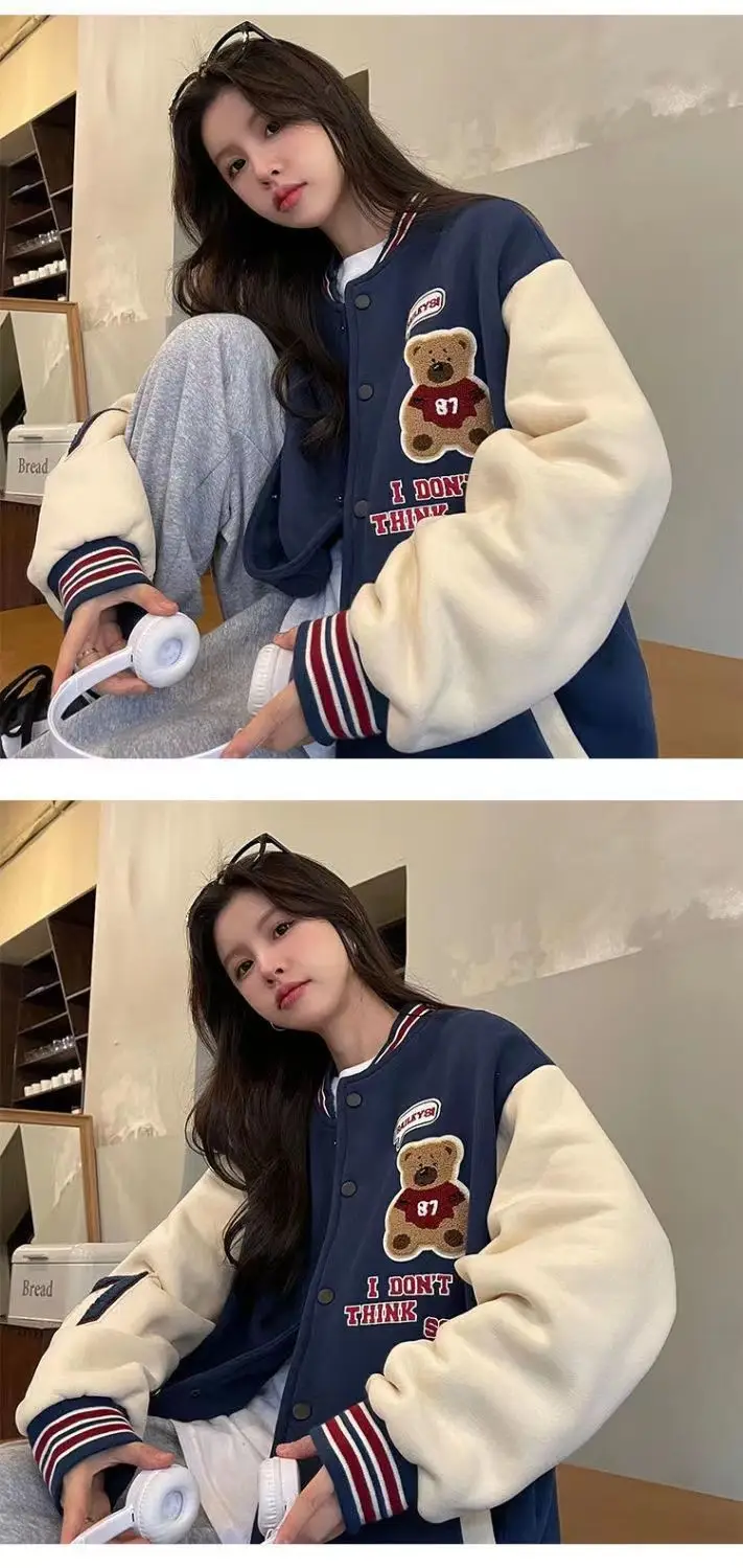 Vintage Bear Baseball Jacket for Girls 2022 Casual Wear — feature 8