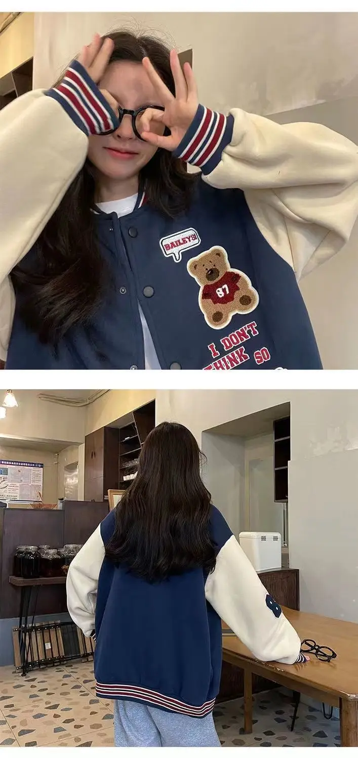 Vintage Bear Baseball Jacket for Girls 2022 Casual Wear — feature 9