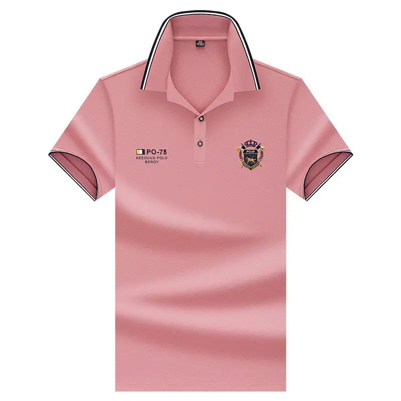 Men Pink Embroidered Polo Shirt with Logo - Image 11