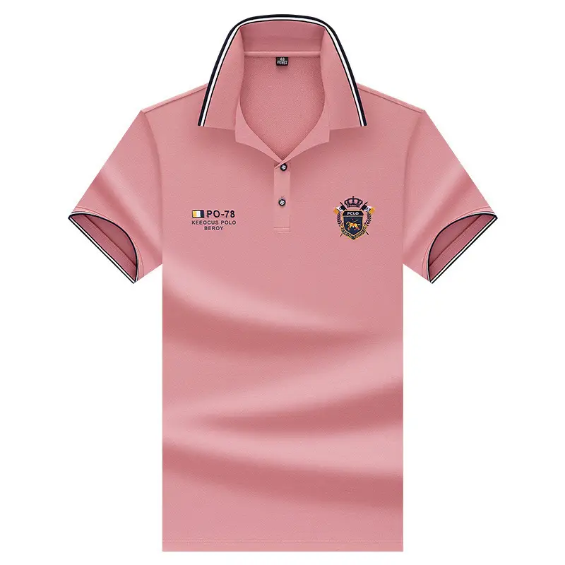 Men Pink Embroidered Polo Shirt with Logo - Image 3