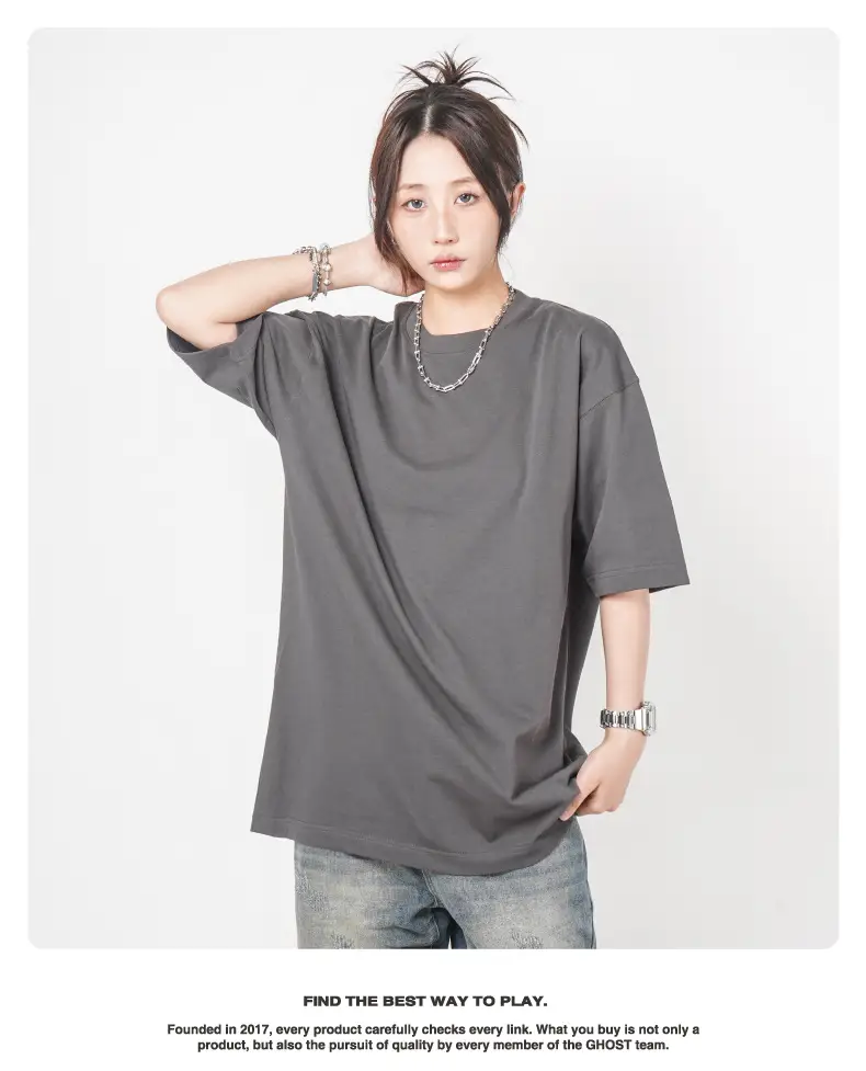Cross-Border Heavyweight Cotton T-Shirt Grey 260g — feature 27