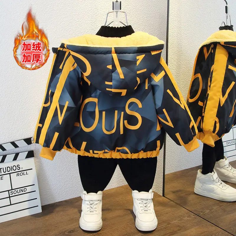 Children's Fleece Lined Jacket Yellow Black Winter Warm Coat - Image 5