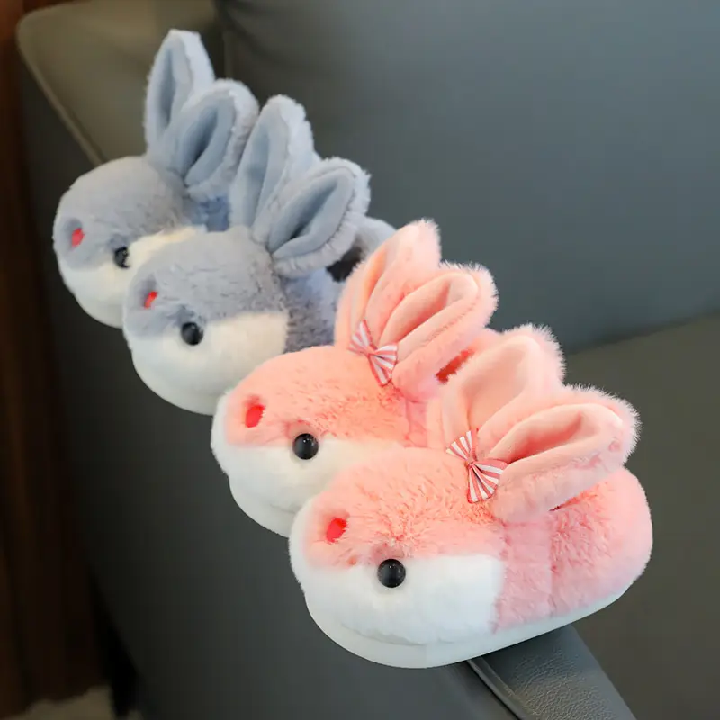 Children's cotton slippers winter New girls' cute bunny warm non-slip soft bottom boys' bag heel baby cotton shoes