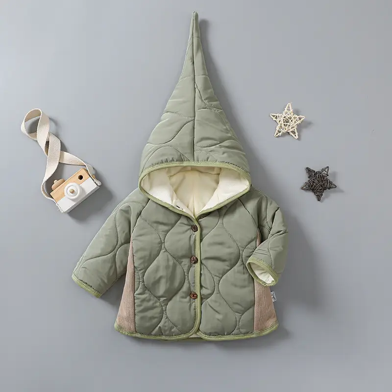 Baby Hooded Puffer Jacket Olive Green Fleece Lined - Image 7