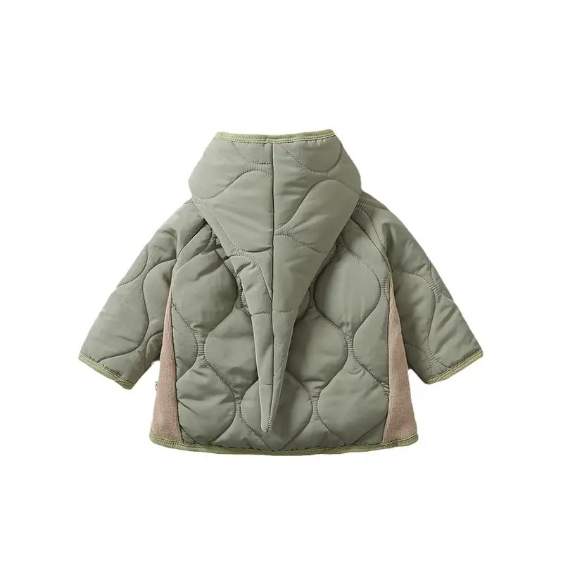 Baby Hooded Puffer Jacket Olive Green Fleece Lined - Image 8