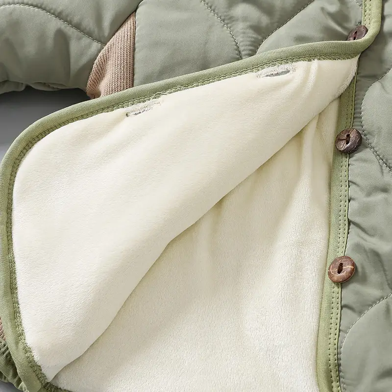 Baby Hooded Puffer Jacket Olive Green Fleece Lined — feature 13
