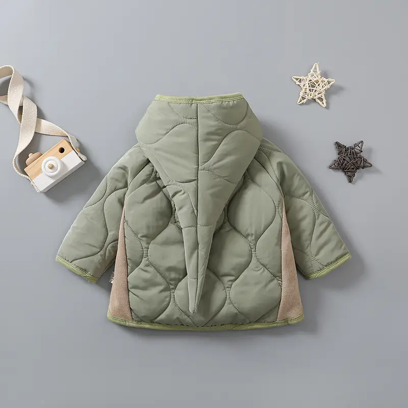Baby Hooded Puffer Jacket Olive Green Fleece Lined — feature 5