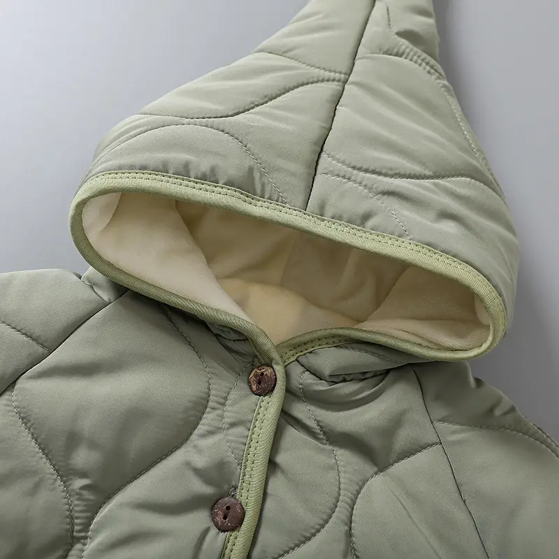 Baby Hooded Puffer Jacket Olive Green Fleece Lined — feature 7