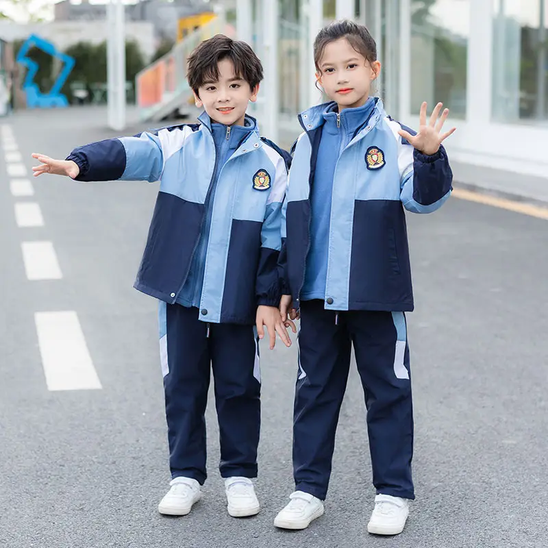 Kids Blue Jersey School Uniform Set Autumn Winter Two-Piece - Image 5