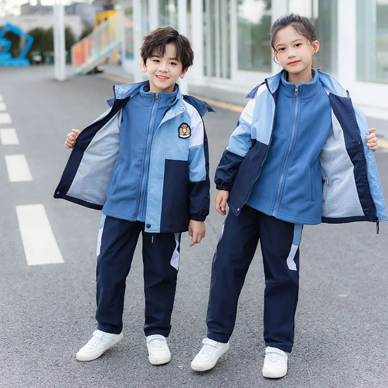 Kids Blue Jersey School Uniform Set Autumn Winter Two-Piece - Image 6