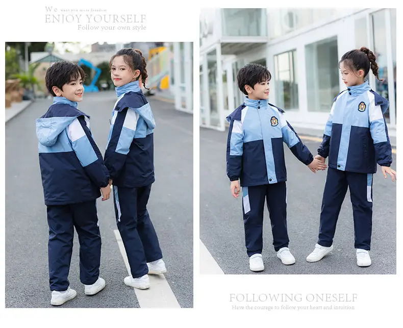 Kids Blue Jersey School Uniform Set Autumn Winter Two-Piece — feature 11