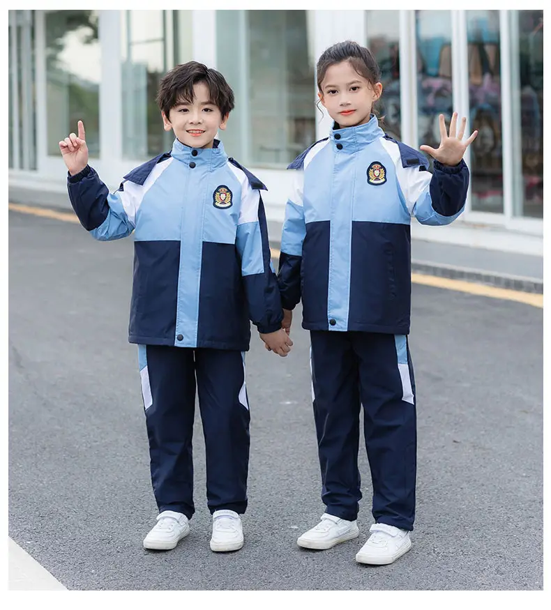 Kids Blue Jersey School Uniform Set Autumn Winter Two-Piece — feature 12