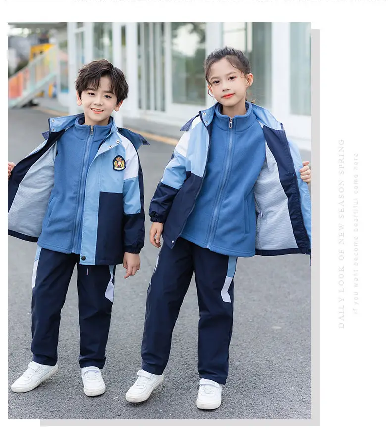 Kids Blue Jersey School Uniform Set Autumn Winter Two-Piece — feature 14