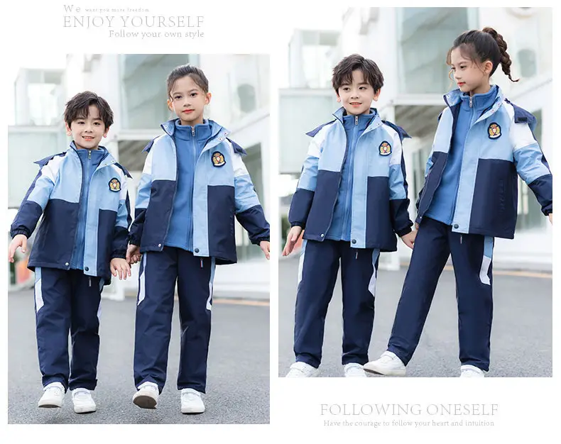 Kids Blue Jersey School Uniform Set Autumn Winter Two-Piece — feature 16