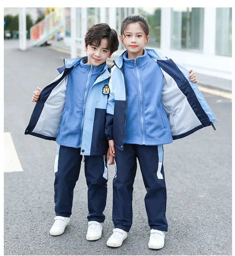 Kids Blue Jersey School Uniform Set Autumn Winter Two-Piece — feature 17
