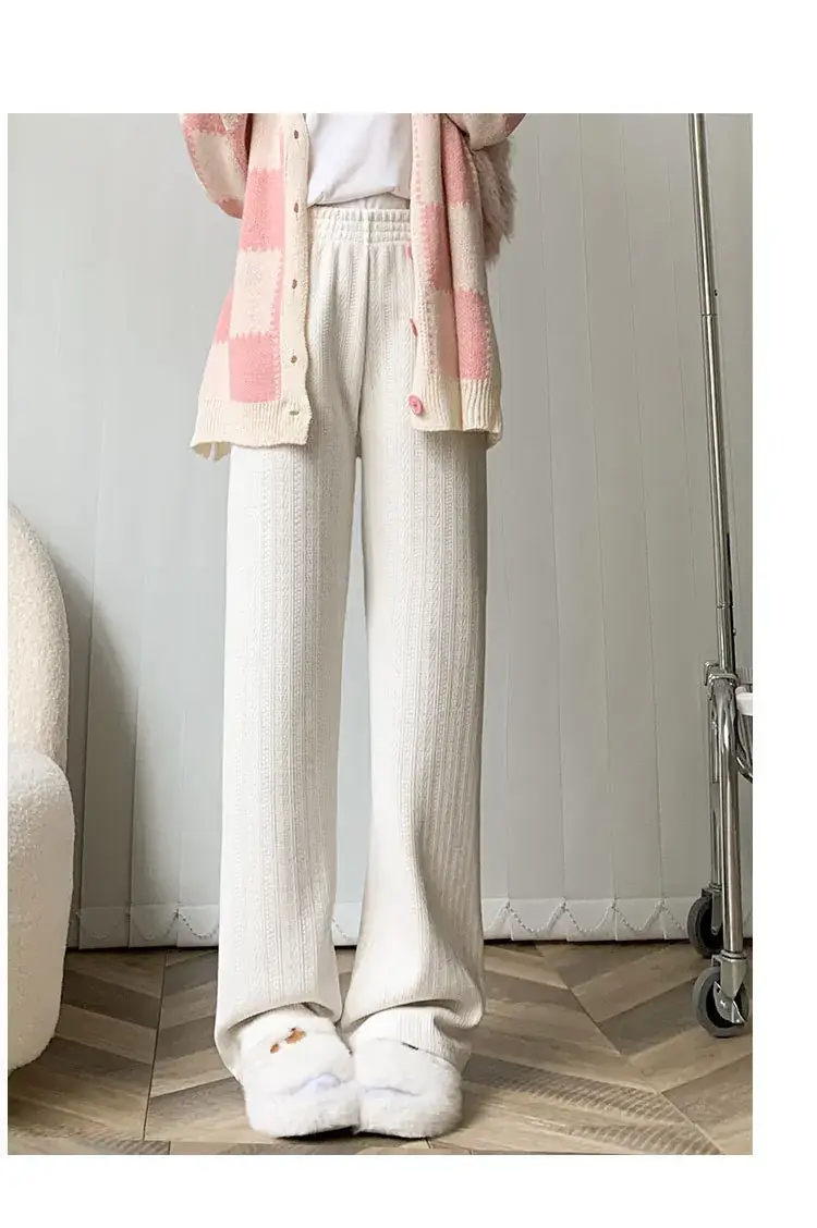 Women Wide Leg Knitted Pants Narrow Wheat High Waist Spring Autumn — feature 18
