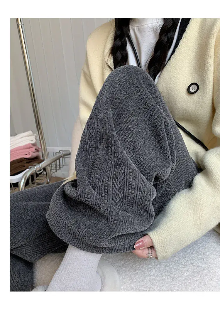 Women Wide Leg Knitted Pants Narrow Wheat High Waist Spring Autumn — feature 19