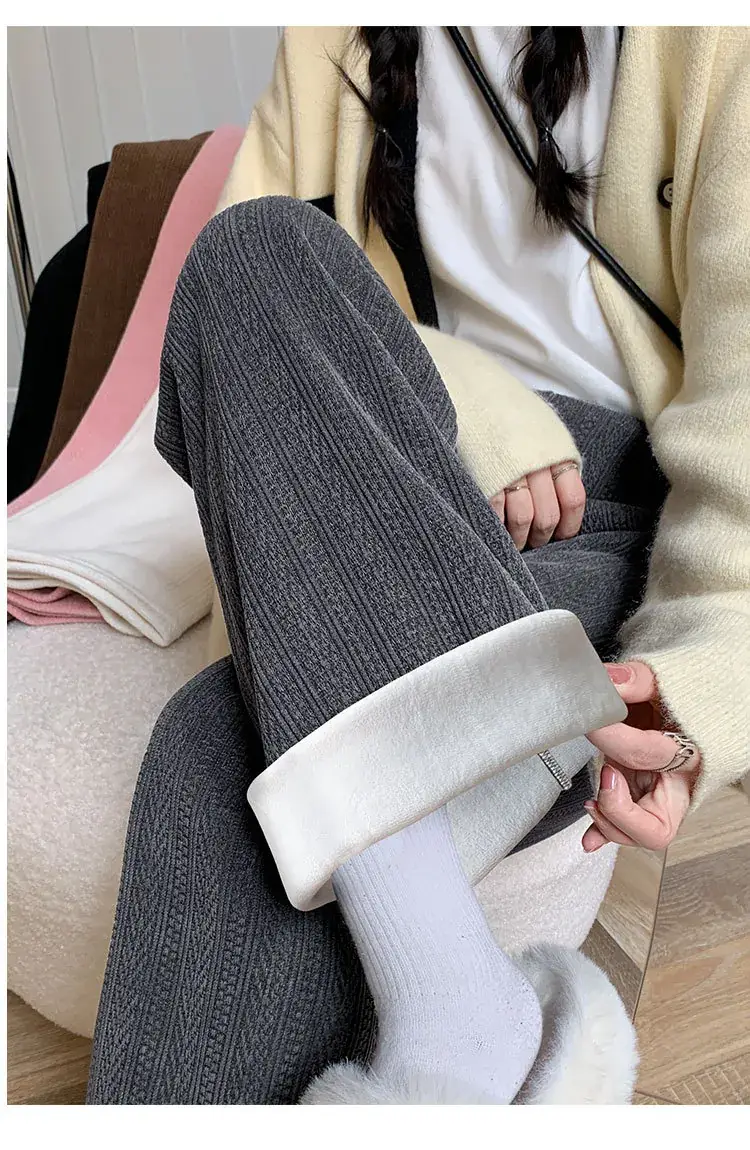 Women Wide Leg Knitted Pants Narrow Wheat High Waist Spring Autumn — feature 21