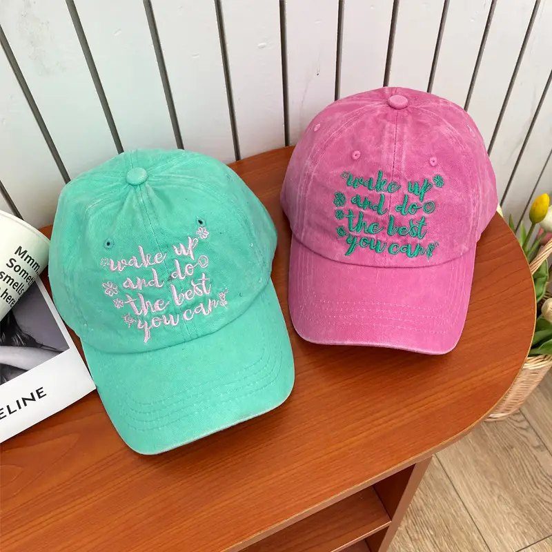 Women's Grey Korean Style Cotton Cap with "Wake Up to Life" Print