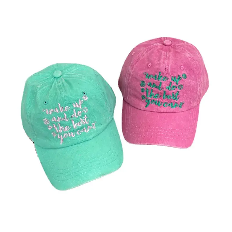 Women's Grey Korean Style Cotton Cap with "Wake Up to Life" Print
