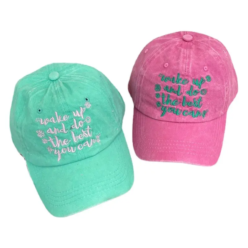 Women's Grey Korean Style Cotton Cap with "Wake Up to Life" Print