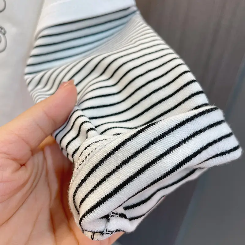 Boys Long Sleeve T-Shirt White Striped Sleeve Pure Cotton Spring Autumn