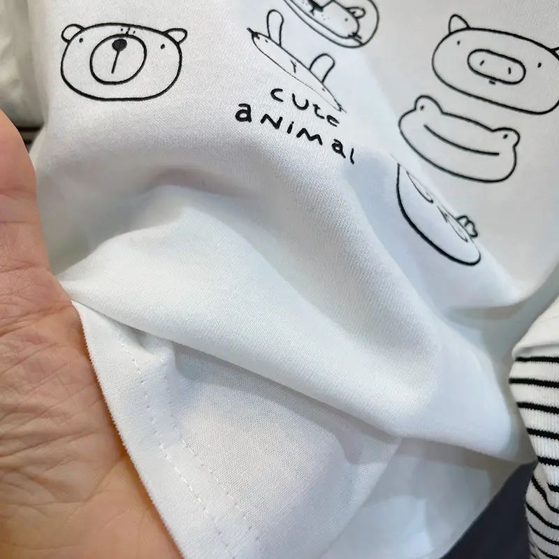 Boys Long Sleeve T-Shirt White Striped Sleeve Pure Cotton Spring Autumn — feature 6