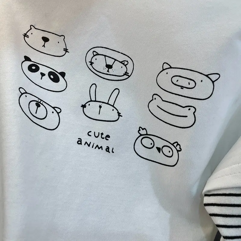 Boys Long Sleeve T-Shirt White Striped Sleeve Pure Cotton Spring Autumn — feature 7
