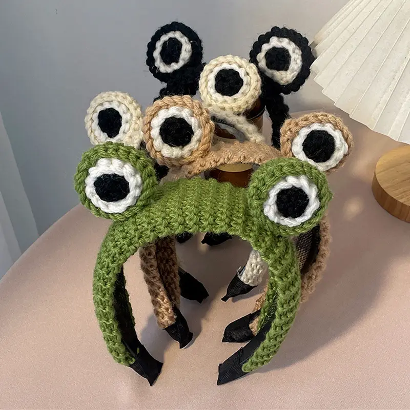 Frog Hair Band with Big Eyes Wool Knit Headband