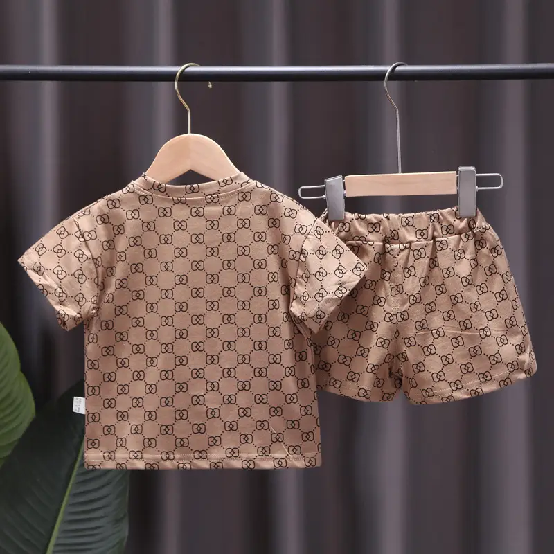 Children's Printed T-Shirt Shorts Set Brown 0-4Y - Image 5