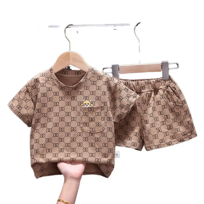 Children's Printed T-Shirt Shorts Set Brown 0-4Y - Image 6