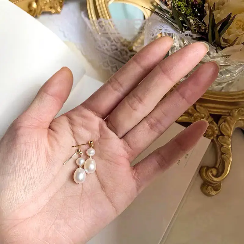 天然淡水珍珠耳钉s925银针复古简约百搭高级感巴洛