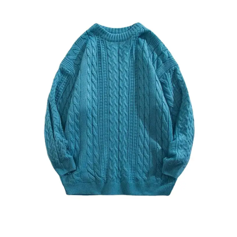 Men's Cream Round Neck Twist Sweater Winter Warm - Image 8