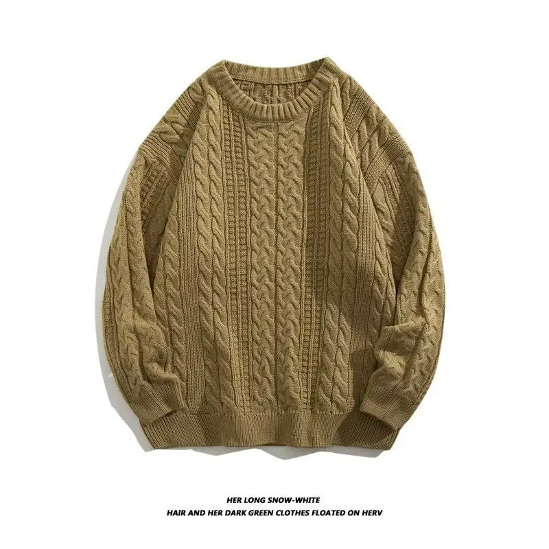 Men's Cream Round Neck Twist Sweater Winter Warm - Image 5