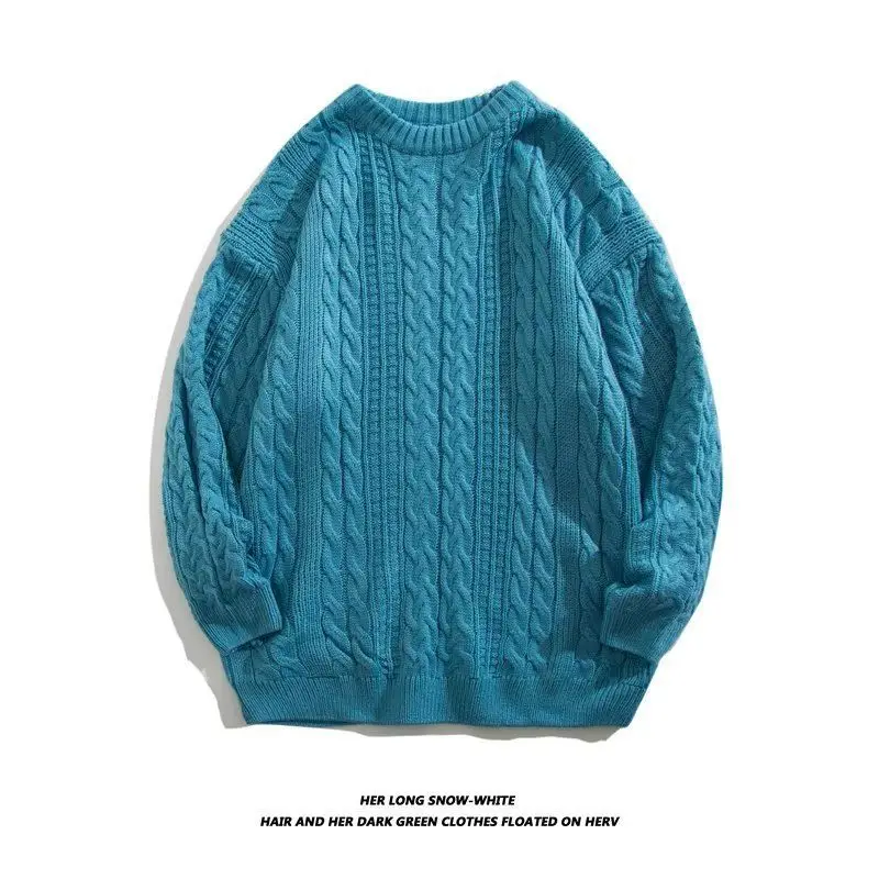 Men's Cream Round Neck Twist Sweater Winter Warm - Image 6