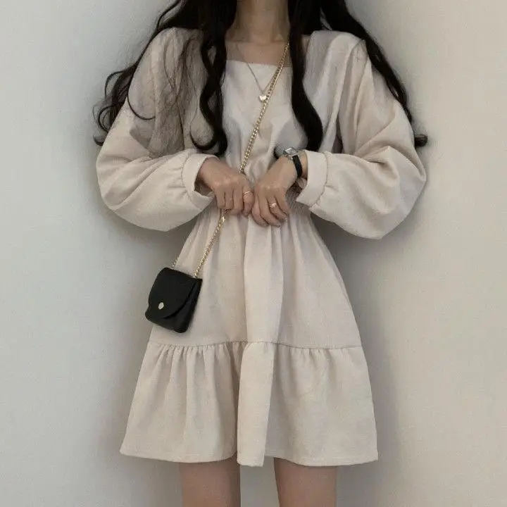 Black Square Collar Slim Pleated Dress for Girls - Image 15