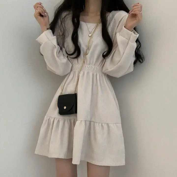 Black Square Collar Slim Pleated Dress for Girls — feature 17