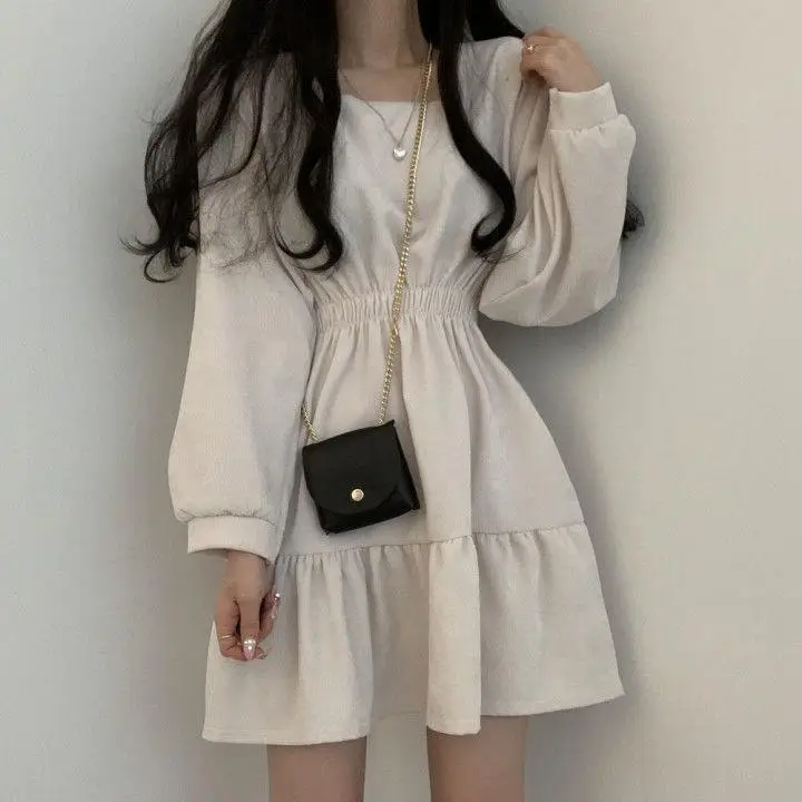 Black Square Collar Slim Pleated Dress for Girls — feature 18
